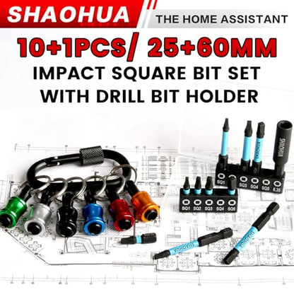 10PCS Square Drive Bits with Drill Bit Holder Key Chain, S2 Alloy Steel Screwdriver Set, 2.36"&0.98"Long Magnetic Square Head Screwdriver, Robertson Driver Bits Sizes #1, 2, 3, 4 and #5 - style: I. Square Screwdriver Bits