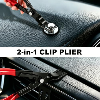 18Pcs Car Trim Removal Tool Kit Pry Tool Set, Panel Clip Pliers Door Panel Removal Tool Automotive Clip Removal Tool, Plastic Pry Tool Kit Auto with Valve Stem Caps for Car Interior Repair, Red - color: red