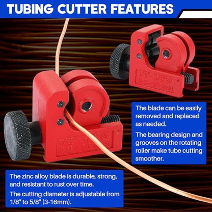 DASBET Double and Single Brake Line Flaring Tool Kit with Tubing Cutter, Brake Line Repair Kit for Copper, Aluminum, Brass, Magnesium, Soft Steel, Flare Tool kit Includes 5 Adapters, 45 Degrees