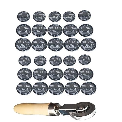 30Pcs Round Tire Patch with Roller Tool, Round Tubeless Patches, Fast Repair Cold Patch for Car Tire Damage