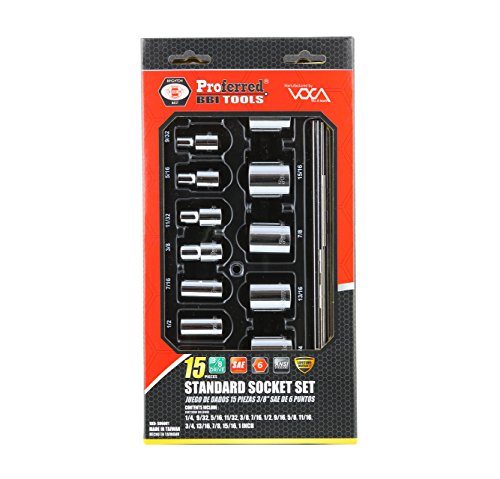 S06001 3/8" Drive Standard SAE Socket Set, 15 Piece, 6 Point - size: 3/8 Inch Drive, style: STANDARD