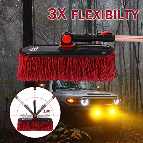 Car Duster Exterior, Loop End, 2 Pcs, Bright Red | Telescopic pole. Treated sweep traps pollen without water. Auto scratch-free care for truck, RV. - color: Bright Red