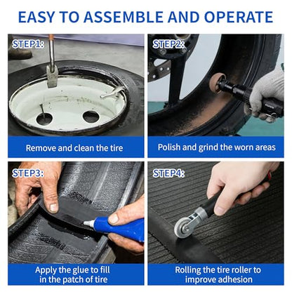 Air Tire Repair Polish Patch Tools, Pneumatic Buffing Tool with 2500rpm Low Speed Air Tire Buffer, Tire Inner Liner Scraper, Patch Roller, Tungsten Steel Buffing Wheel