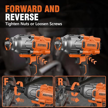 ALLOYPOWER Cordless Brushless Impact Wrench, 1475 ft-lbs (2000N.m), 1/2 High Torque power impact gun, 3-Mode Speed, 2*4000mAh Battery, 3 Sockets, Electric Impact Wrench Set for Car Tire Truck RV Mower