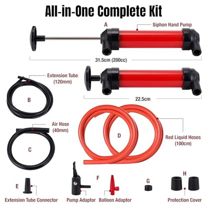 Thorstone 200cc Siphon Pump for Gasoline, Fluid Transfer Pump Automotive, Oil Transfer Pump Kit with Max 86" Long Hoses, Multi-Use Hand Fuel Pump for Fish Tank, Lawn Mower