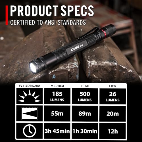 Coast HP3R 500 Lumen Rechargeable LED Penlight with Twist Focus, Red - color: Red