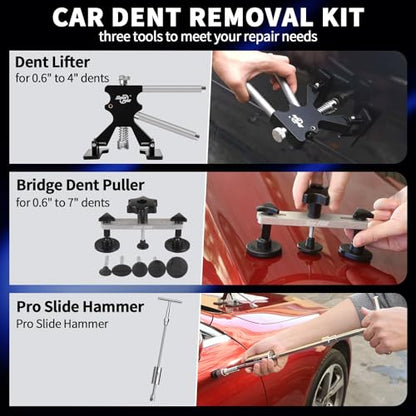 Super PDR 169PCS Dent Puller Kit Paintless Removal Set with 100W Glue Gun and Slide Hammer - for Repairing Car Dents Hail Damage and Door Dings on Auto Body Surface Washing Machine Fridge