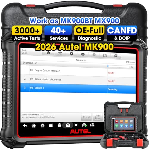 Autel MK900 Scanner, 2026 OBD2 Diagnostic Tool Up of MK808S MX808S MK808BT, Works as MaxiCOM MX900 MK900BT MK900-BT w/ 3000+ Bidirectional Active Tests, All System, 40+ Resets, DOIP CANFD, FCA