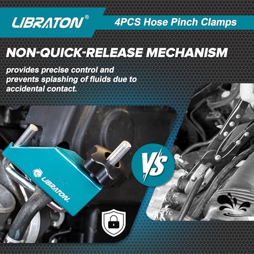 Libraton 4PCS Hose Pinch Off Pliers Set, Hose Clamp Pliers Automotive for Fuel Line, Brake Line Clamp Coolant Radiator Hose Clamp Kit- 3/8" 1/2" 1" 1-3/4" Fluid Gas Line Clamps Tools