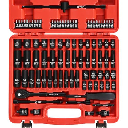 90PCS 1/4" Drive Impact Socket Set Metric 4-15mm and Standard SAE Size (5/32"-9/16"), with 72-Teeth Ratchet, Screwdriver Bit Set, Mechanics Tool Kit for Home Use and Automotive Repair - style: 1/4-90PCS