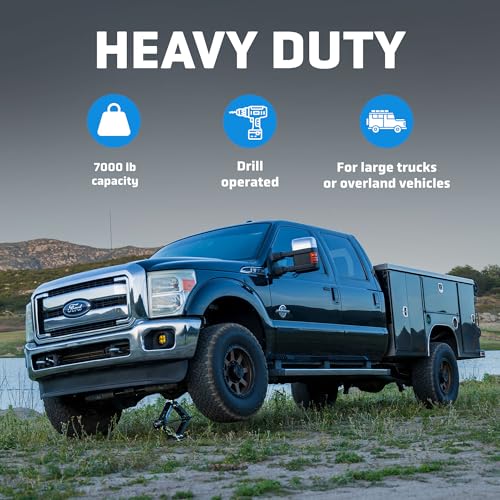 AGM Heavy Duty Scissor Jack HD for Trucks, Vans & Trailers - 7000lbs Capacity, 20.5" Lift Height, 1/2" Hex Drive, Portable Scissor Jack with VersaLift Interchangeable Heads, Drill Adapter & Carry Bag