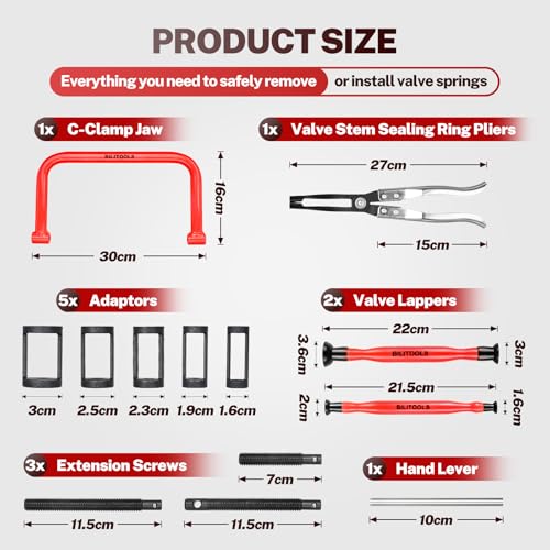 BILITOOLS 13pcs Valve Spring Compressor Tools, Valve Lapping/Grinding Tool | Straight Valve Stem Seal Plier, for ATV, Car, Motorcycle, Small Engine Equipment - size: 13pcs