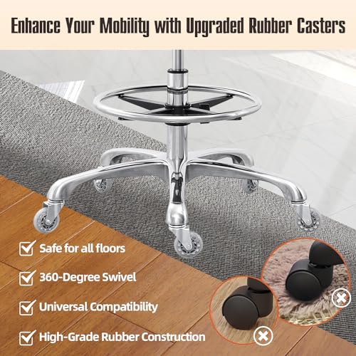 Grace&Grace Drafting Stool Adjustable Foot Ring with Wheels, Rolling Stool with Back Support for Studio, Classroom, Lab, Counter, Medical (Camel) - color: Camel