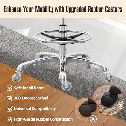Grace&Grace Drafting Stool Adjustable Foot Ring with Wheels, Rolling Stool with Back Support for Studio, Classroom, Lab, Counter, Medical (Camel) - color: Camel