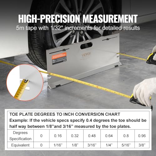 VEVOR Wheel Alignment Tool, 2-Pack Alignment Tool Toe Plates, Stainless Steel Toe Angle Measurement Tool Plate, 4 Alignment Rods and Magnetic Slots, Includes Measuring Tapes & Conversion Chart