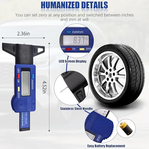 3PCS Digital Tire Tread Depth Gauge and Brake Pad Measuring Tool, Color Coded Ruler Automotive Handheld Gauge for Car Truck Motorcycle Bus Brake Lining Thickness Measurement
