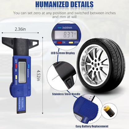 3PCS Digital Tire Tread Depth Gauge and Brake Pad Measuring Tool, Color Coded Ruler Automotive Handheld Gauge for Car Truck Motorcycle Bus Brake Lining Thickness Measurement