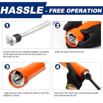 Inner Tie Rod Removal Tool, Master Inner Tie Rod Tool Set with 12 Crowfoot Adapters & 1/2 Inch Drive Tube for Tie Rods Remove & Install - color: Orange