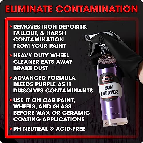 Swift Iron Remover & Wheel Cleaner (2-Pack) – Remove Brake Dust, Iron Oxide & Stuck-On Dirt & Debris from Paint & Wheels | Formula for Decon Car Wash | Preps Paint for Wax Coatings - size: 16 Fl Oz (Pack of 2)