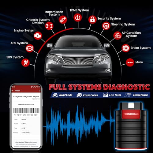 Thinkdiag OBD2 Scanner Bluetooth ECU Function Bidirectional Diagnostic Tool | Thinkcar Full System Automotive Scanner OE Level Car Code Reader for iOS & Andriod 15+ Resets, FCA AutoAuth, Active Test