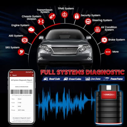 Thinkdiag OBD2 Scanner Bluetooth ECU Function Bidirectional Diagnostic Tool | Thinkcar Full System Automotive Scanner OE Level Car Code Reader for iOS & Andriod 15+ Resets, FCA AutoAuth, Active Test