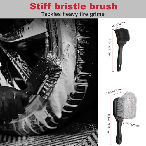 4PCS Wheel Detailing Kit Metal-Free Dual Hardness Towel Care Gift | Scratch-safe metal-free rim brush, dual tire brushes, lint towel, compact portable, brake dust cleaner, DIY & shop gift - color: 4