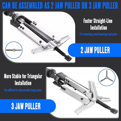 6 in 1 Gear Puller Set,13pcs 2 Jaw & 3 Jaw Bearing Flywheel Puller Kit with Reversible Jaws,Cr-V Steel Heavy Duty Pulley Puller Tool for Pulley Gear Bearing Flywheel Removal. - color: blue