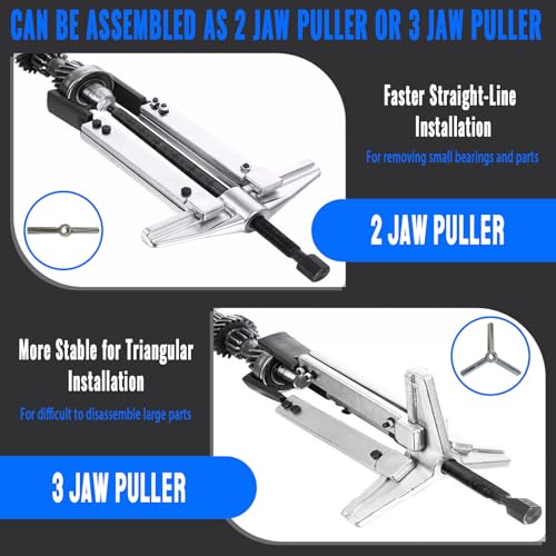 6 in 1 Gear Puller Set,13pcs 2 Jaw & 3 Jaw Bearing Flywheel Puller Kit with Reversible Jaws,Cr-V Steel Heavy Duty Pulley Puller Tool for Pulley Gear Bearing Flywheel Removal. - color: blue