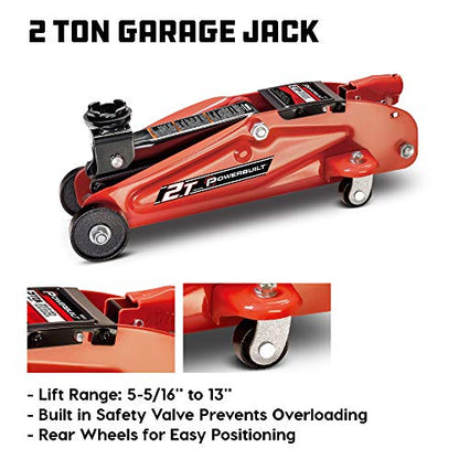 Powerbuilt 6 Piece Car Jack and Garage Creeper Service Set, 2 Ton Vehicle Lift, Jackstands, Folding Creeper, Wheel Chocks, Car Repair Garage Equipment - 640816, Large, Red - size: 6 Piece Combo