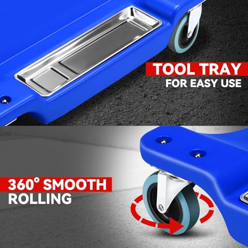 Auto Dynasty 40 Inches Mechanic Creeper, Automotive Garage Repair Low Profile Under Car Rolling Creeper with LED Light and Padded Headrest, Plastic, Blue - color: Blue, size: 40" L (w/LED Light)
