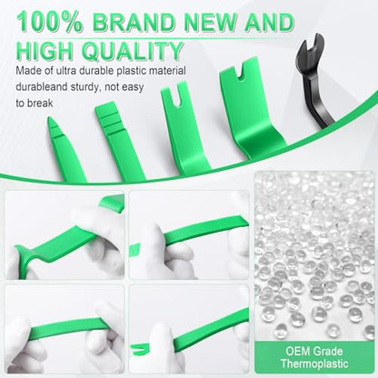 5 pcs Auto Trim Removal Tool Kit, No Scratch Plastic Pry Tool Kit - Interior Door Panel Clip Fastener Removal Set for Vehicle Dash Radio Audio Installer (Green) - color: Green