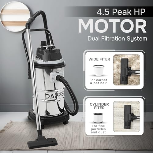 Dapper Supply 16 Gallon 4.5 Peak HP Wet/Dry Vacuum, Stainless Steel Tank, 3 in 1 Function Portable Shop Vacuum with Attachments, Ideal for Jobsite, Garage & Workshop. - size: 16 Gal