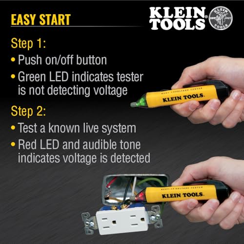 Klein Tools NCVT1P Voltage Tester, Non-Contact Low Voltage Tester Pen, 50V to 1000V AC, Audible and Flashing LED Alarms, Pocket Clip - style: NCVT