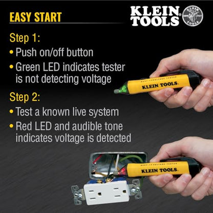 Klein Tools NCVT1P Voltage Tester, Non-Contact Low Voltage Tester Pen, 50V to 1000V AC, Audible and Flashing LED Alarms, Pocket Clip - style: NCVT