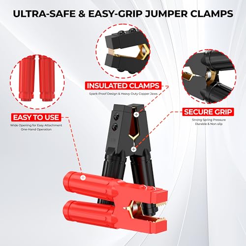 1 Gauge 25 Feet Jumper Cables Heavy Duty for Car, 900 Amp Automotive Booster Battery Jumper Cables for SUV and Trucks with Carry Bag, Gloves, Brushes - size: 1 Gauge 25FT