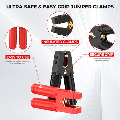 1 Gauge 25 Feet Jumper Cables Heavy Duty for Car, 900 Amp Automotive Booster Battery Jumper Cables for SUV and Trucks with Carry Bag, Gloves, Brushes - size: 1 Gauge 25FT