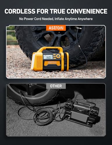 AstroAI TC3 Truck Tire Inflator Portable Air Compressor, 150PSI Cordless Heavy Duty Air Pump with 4000mAh Battery, TurboRise Fast Inflation & Auto Shutoff, Digital Gauge for SUV, RV & Off-Road 4x4
