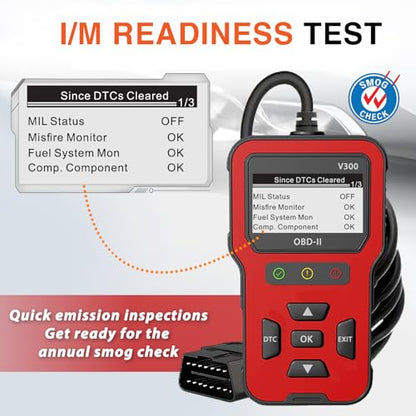 OBD V300 2 Scanner Check Engine Clear Code Reader Live Data Freeze Frame I/M Readiness Vehicle VIN Lookup Emissions Test Battery Voltage Test Works on All 1996 and Newer Gas only Vehicles