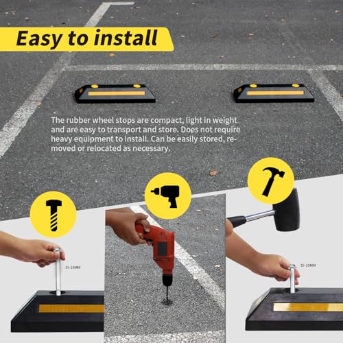 MaxxHaul 50135 2-Pack Commercial Grade Rubber Curb Parking Blocks with Yellow Reflective Strips Wheel Stops for Cars, Vans, RV's Trailers, Trucks & More - style: Rubber Parking Block