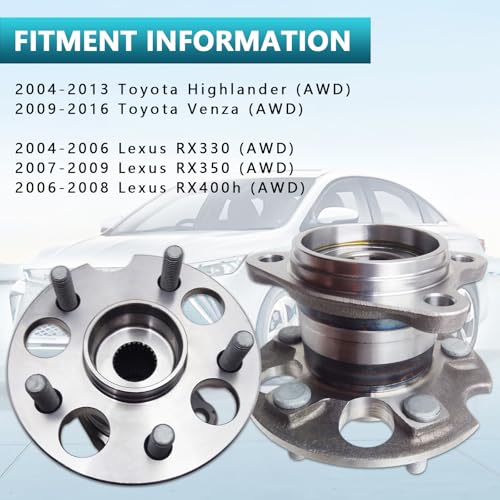 512284 Rear Wheel Bearing Hub Assembly for Toyota Highlander 2004-2013, Venza 2009-2016, Lexus RX330 RX350 RX400h 2004-2009 AWD (2PCS) - size: 512284