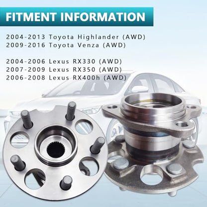 512284 Rear Wheel Bearing Hub Assembly for Toyota Highlander 2004-2013, Venza 2009-2016, Lexus RX330 RX350 RX400h 2004-2009 AWD (2PCS) - size: 512284