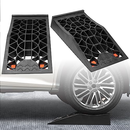 Car Ramps for Easy Vehicle Maintenance and Safe Lifting, Sturdy, Lightweight, Low Profile Car Ramps for Jack Support, Heavy Duty Tire Ramps for Low Chassis Cars, 2 PCS - size: 6 Ton