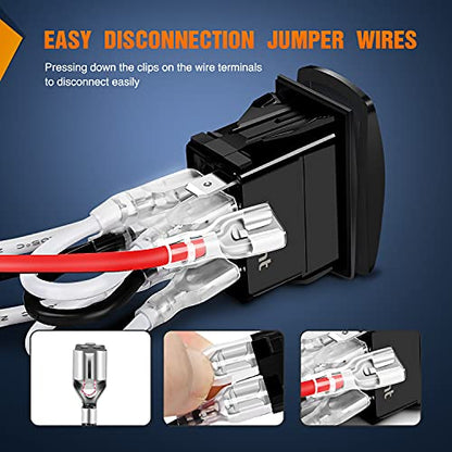 Nilight Momentary Rocker Switch (ON)-Off-(ON) Toggle Switches DPDT 7Pin 12V 24V on Off on LED Switch for Cars Trucks Caravans Boats Winch Pump with Jumper Wire - color: Blue Switch