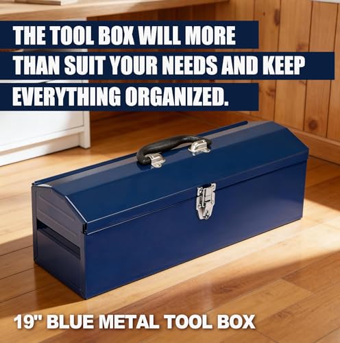 2pcS Portable Tool Box, 19in Metal Tool Box, 4 Non-Slip Foot Pads, Ideal for Trailer, Mechanic, DIY-ers, Car Toolbox, Workshops, Garages, Repair Shops,Blue - size: 2P-19in-Blue