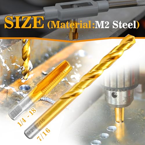 1/4-18 NPT Pipe Tap and 7/16" Drill Set,M2 HSS Hand Threading Plumbing Tap | Plumbers Mechanics DIY Thread Cutting Tools - size: 1/4-18 NPT Tap - 7/16" Drill