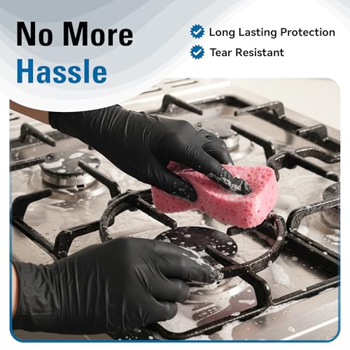 SWIFTLITE Disposable Nitrile Gloves Black, Food Safe Rubber Gloves Latex-Free Powder-Free for Cooking Food Prep Kitchen Clean - size: Medium