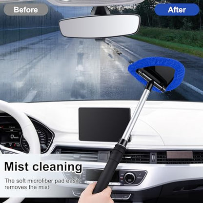JUSTTOP Windshield Cleaner Tool, Car Interior and Exterior Window Cleaning Kit with Extendable Handle & 4 Reusable Microfiber Pads, Auto Glass Wiper Brush Kit for Car & Home Windows (Blue) - color: Blue