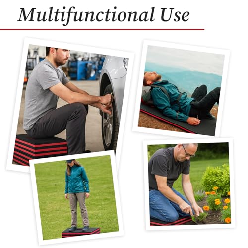 Ptwola Foldable EVA Mat with Carrying Handle, 2.5cm Thick Foam Cushion Kneeling Pad High Density Water Resistant Anti Slip Knee Mat for Workout Exercise Mechanic Garages Picnics Gardening Camping Gym - color: Red Border