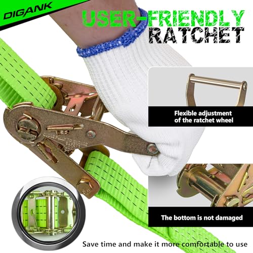 E Track Wheel Chock Tie Down Kit, 2in*15ft Heavy Duty Straps for Car Trailer UTV ATV, Ratchet Tie Downs With Tire Straps (2 Pack)