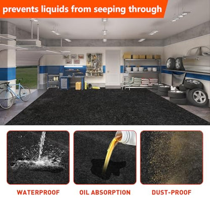 Non-Slip Garage Floor Mat for Under Car, 7'4"x17' Extra Large Absorbent Oil Garage Parking Mat, Waterproof Backing, Reusable, Washable, Protects Floor from Snow, Rain and Mud for Cars - size: 7'4"x17'